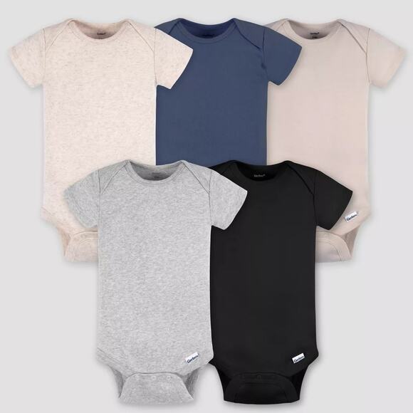 NEW Gerber Baby 5pk Short Sleeve Onesies - Cream 6-9M - Picture 1 of 5